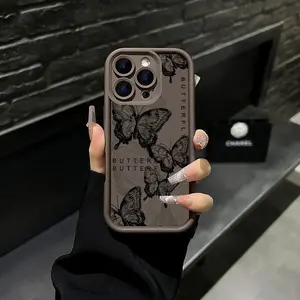 Premium Black Butterfly TPU Shockproof Phone Case with Sleek Lines, Lightweight and Durable, Exquisite Color, Compatible with iPhone 17 Pro Max 16 Pro Max 15 Pro 14 13 12 11 and Samsung Galaxy S25 S24 S23 Series Women's Phone Cases.A103