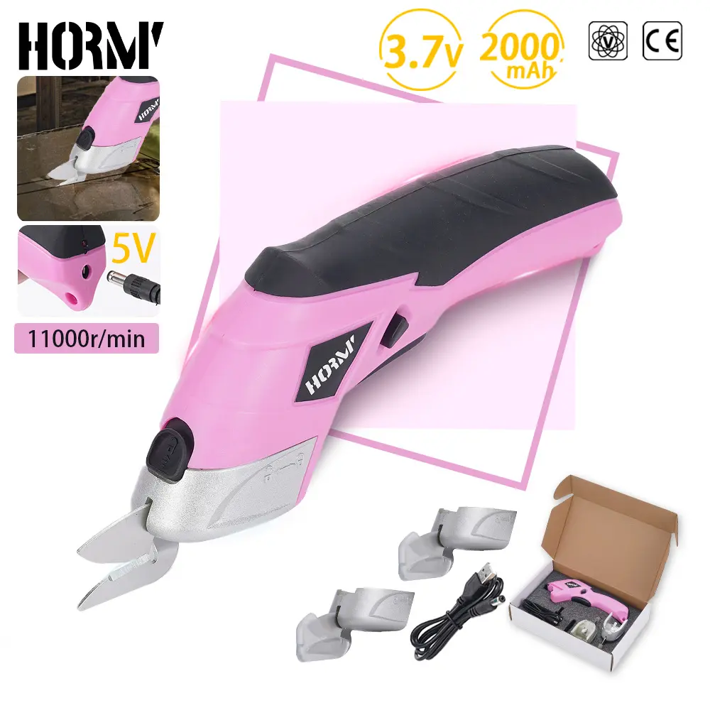 1Pcs 3.6V USB Electric Scissors Pink Portable Cordless Scissors Knives Quick Cutting Tool For Cloth Leather Fabric Cardboard Plastic Cropping