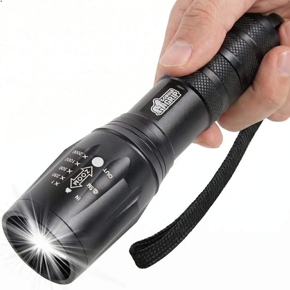 GORILLA GRIP Powerful LED Tactical Flashlight, 750 FT High Lumens 5 Adjustable Modes, Water Resistant, Ultra Bright Zoom Flashlights, Small Mini Flash Light, Camping, Night Dog Walking