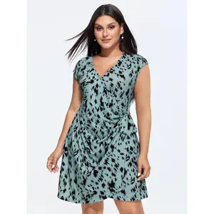 BLOOMCHIC Plus Size Super Soft Abstract Print Knitted Dress with Side Knot Detail [M–6X], 2026 Summer Vibes Swimweek