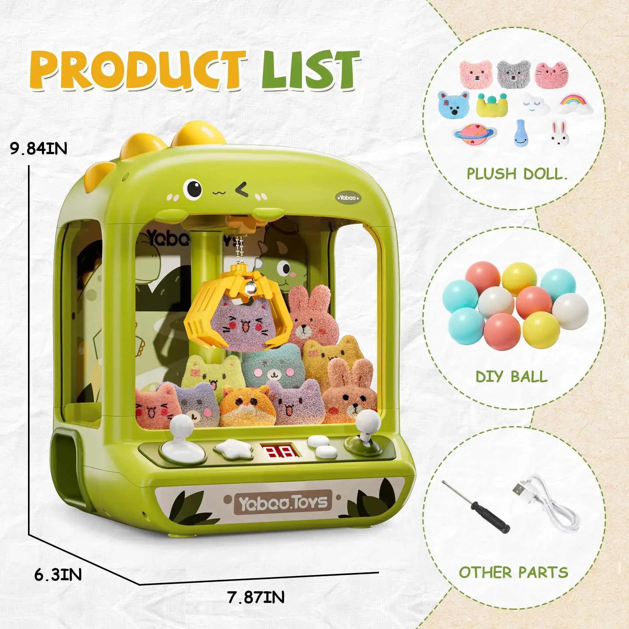 【Boninii】Claw Machine for Kids, Mini Vending Machine , Prize Dispenser Toys for Girls and Boys, Electronic Claw Game Machine for Party Birthdays, Includes 20 Mini Toys tiktokshopspringglowup