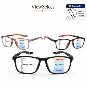 ViewSelect Progressive Blue Light Blocking Reading Glasses - HD Anti-Fatigue Computer Frames with Spring Hinge for Men & Women (Black, Orange, Clear)