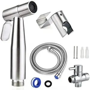 Stainless Steel Toilet Bidet Spray Kit, Shattaf Adapter with Hose and Handheld Shower Head, Durable & Easy-to-Install for Enhanced Bathroom Hygiene Faucet Fixtures Water Home