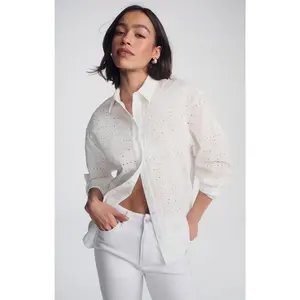 EYELET BUTTON-UP SHIRT IN WHITE