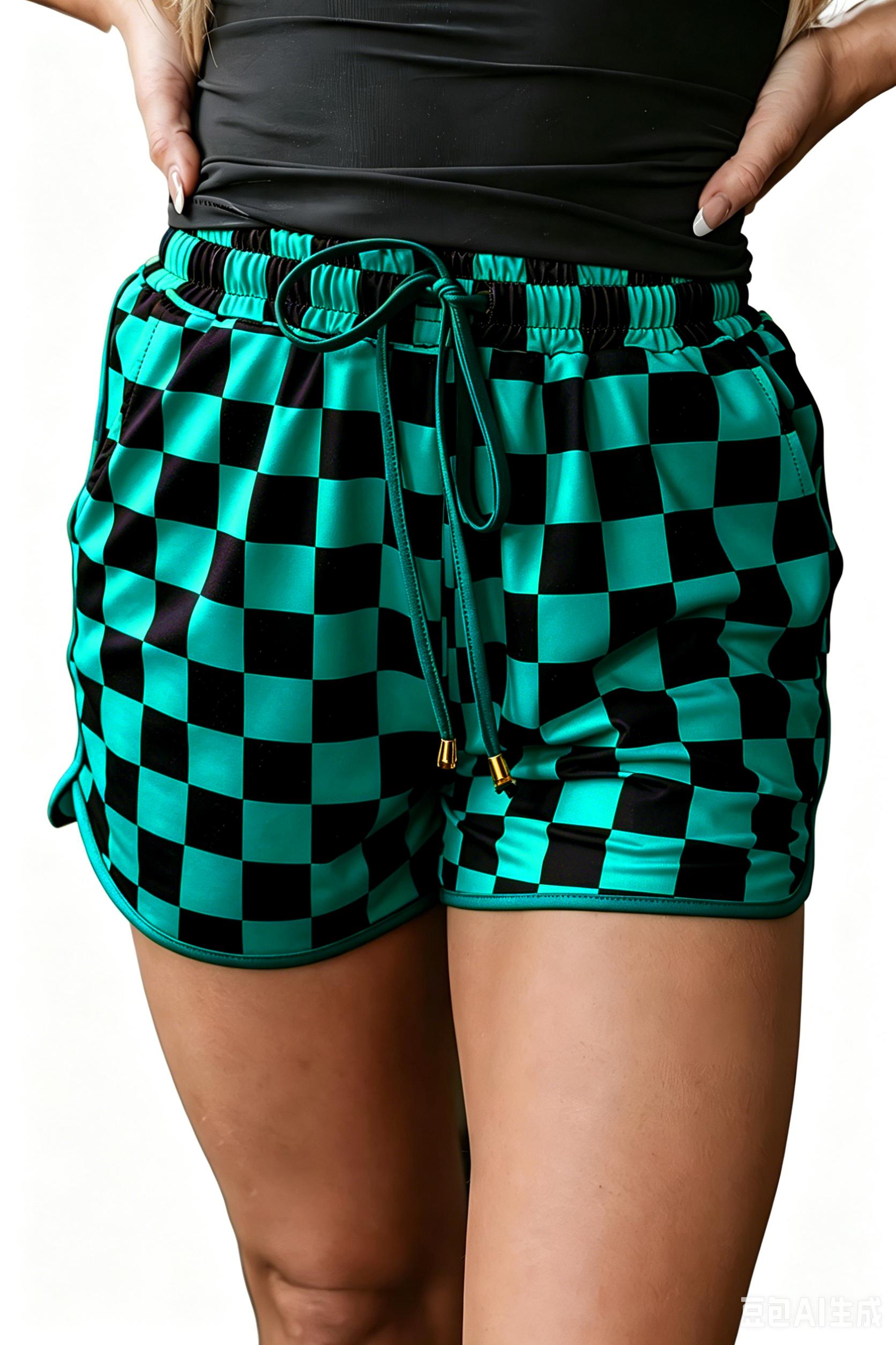 Mntaor Women's Checkered Drawstring Elastic Waist Casual Summer Shorts - Fitted Style with Adjustable Fit for Comfortable Outfit