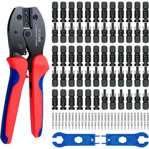 Solar Panel Connector, 60PCS Solar Crimper Tool Kit for Connecting Solar Panel Cable Wire, Solar Connector Kit with 30 Pairs Male/Female Solar Connectors, 1PCS Solar Crimper, 2 PCS Spanner Wrench