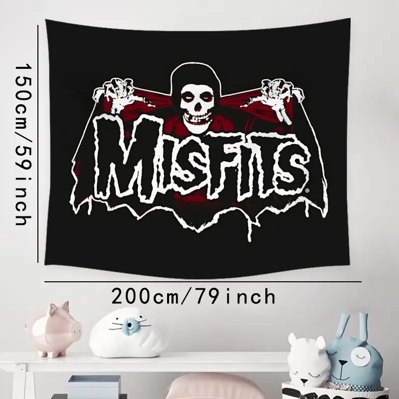 1PC Punk Rock Horror Skull Tapestry, Decorative Tapestry, Decoration, MISFITS Gothic Tapestry for Home Party Halloween or Room Decor Polyester Wall Hanging Tapestry with Free Installation Package Decor As Best Gift for Halloween