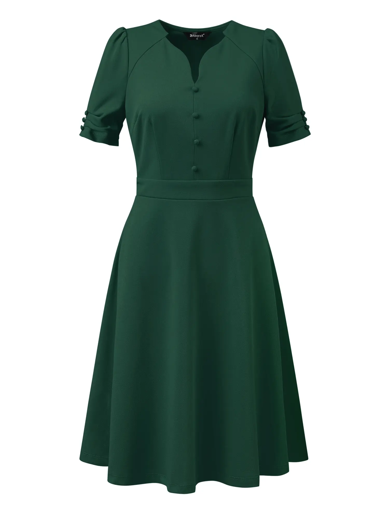 INSPIRE CHIC Elegant Puff Sleeve Dress Casual Fabric V Neck A-Line Office Work Dresses