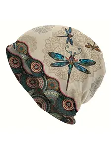 New Trendy Casual Dragonfly Print Design Fashionable Beanie Hat, Unisex Moon Hat, Versatile Fashion Cap for Men & Women, Perfect for All Seasons