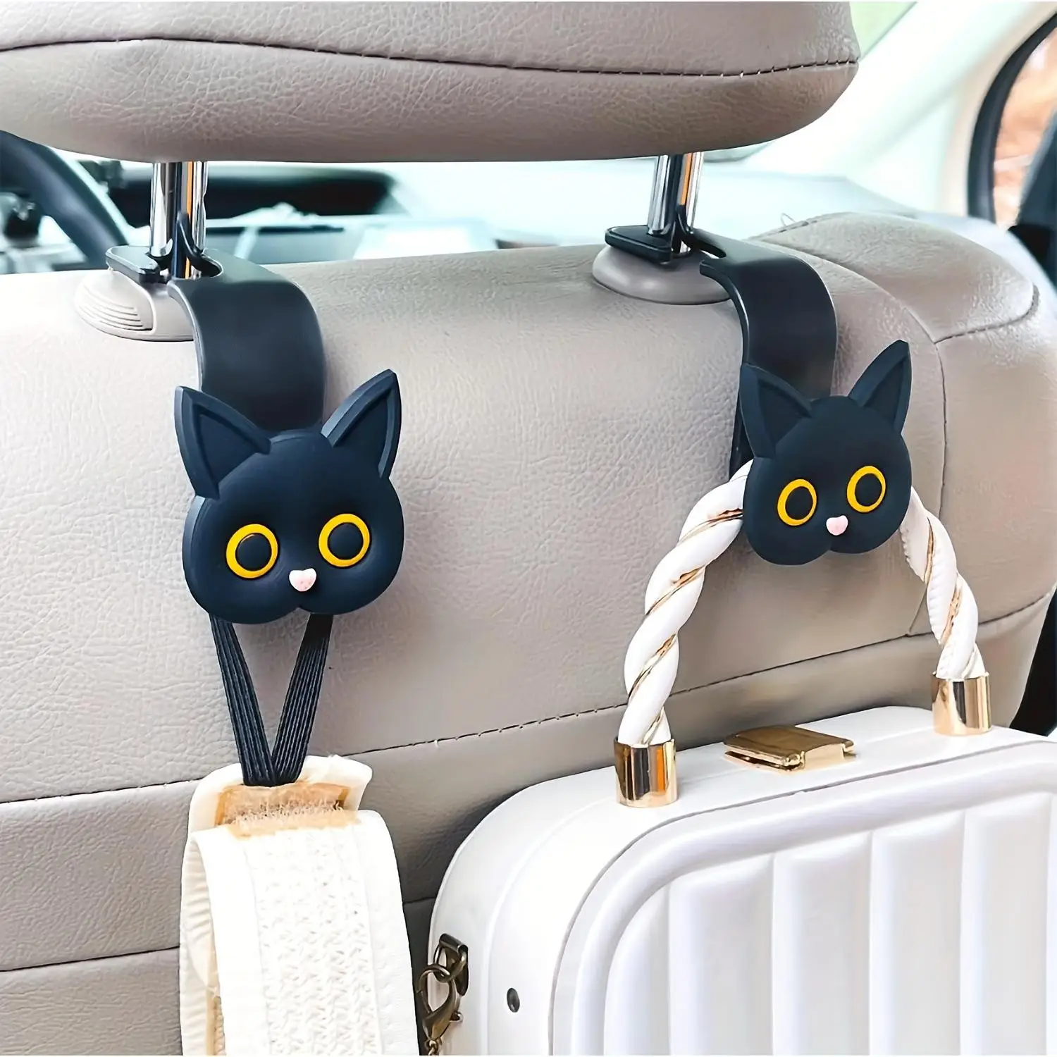 3D Cartoon Cat Design Car Seat Headrest Hook, Universal Car Seat Headrest Hanger, Automotive Interior Accessories for Stowing & Tidying, Car Storage O