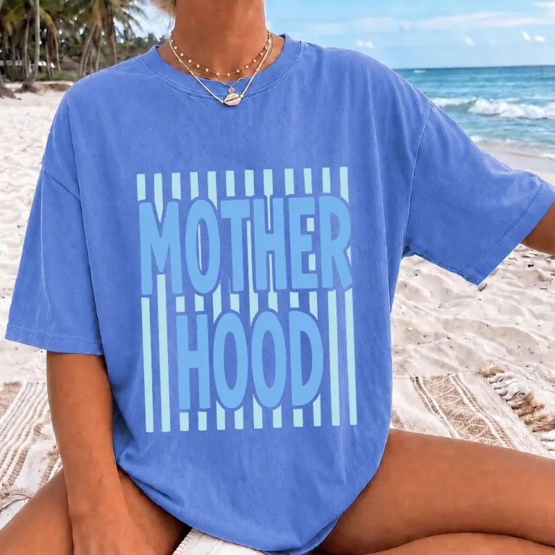 Comfort Colors Motherhood and Striped Preppy Mama Mother day Tshirt, Gift Mom of Girls, Cotton Tee, summer Mother Shirt
