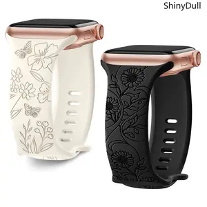 Floral Engraved Apple Watch Band – Stylish Strap (38–49mm, Series & Ultra)