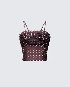 Lehlani Brown Polka Mesh Ruffle Edge Cami Top