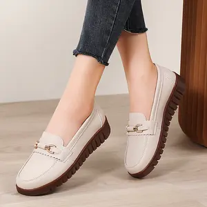 Women's Flat Loafers, Metal Buckle Microfiber Leather Shoes, Lightweight Breathable Slip On, Comfortable Casual Work Shoes for Ladies Girl Footwear