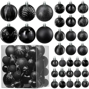 36 count Christmas Ornaments Set - Black Shatterproof Balls in 6 Styles and 3 Sizes with  Loops - Elegant Christmas Tree Decorations for Indoor and Outdoor Black Xmas Tree Display