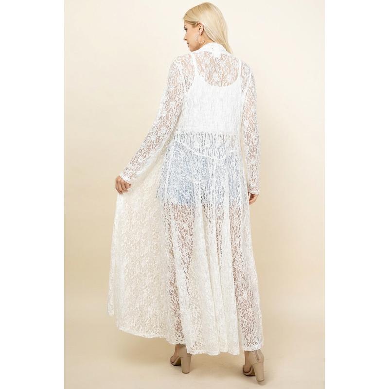 Ivory Long Lace Duster – Boho Pucker Jacket for Women | Made in USA