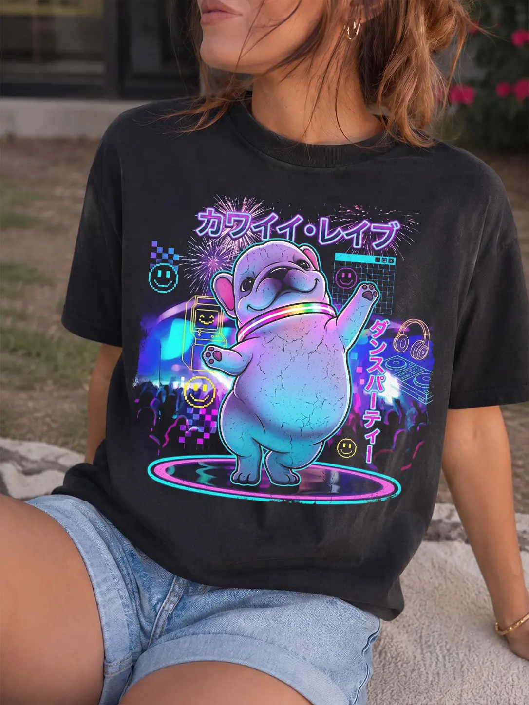 Funny Pibble Raving Meme T-Shirt, Cute Frenchie Dancing Tee, Gen Z Viral Dog Meme Graphic Tee Trendy