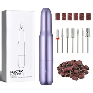 Electric Nail Drill for Acrylic and Gel USB Portable Efile with 7 Drill Bits & 51 Sanding Bands for Home Salon Manicure Pedicure Tools Purple