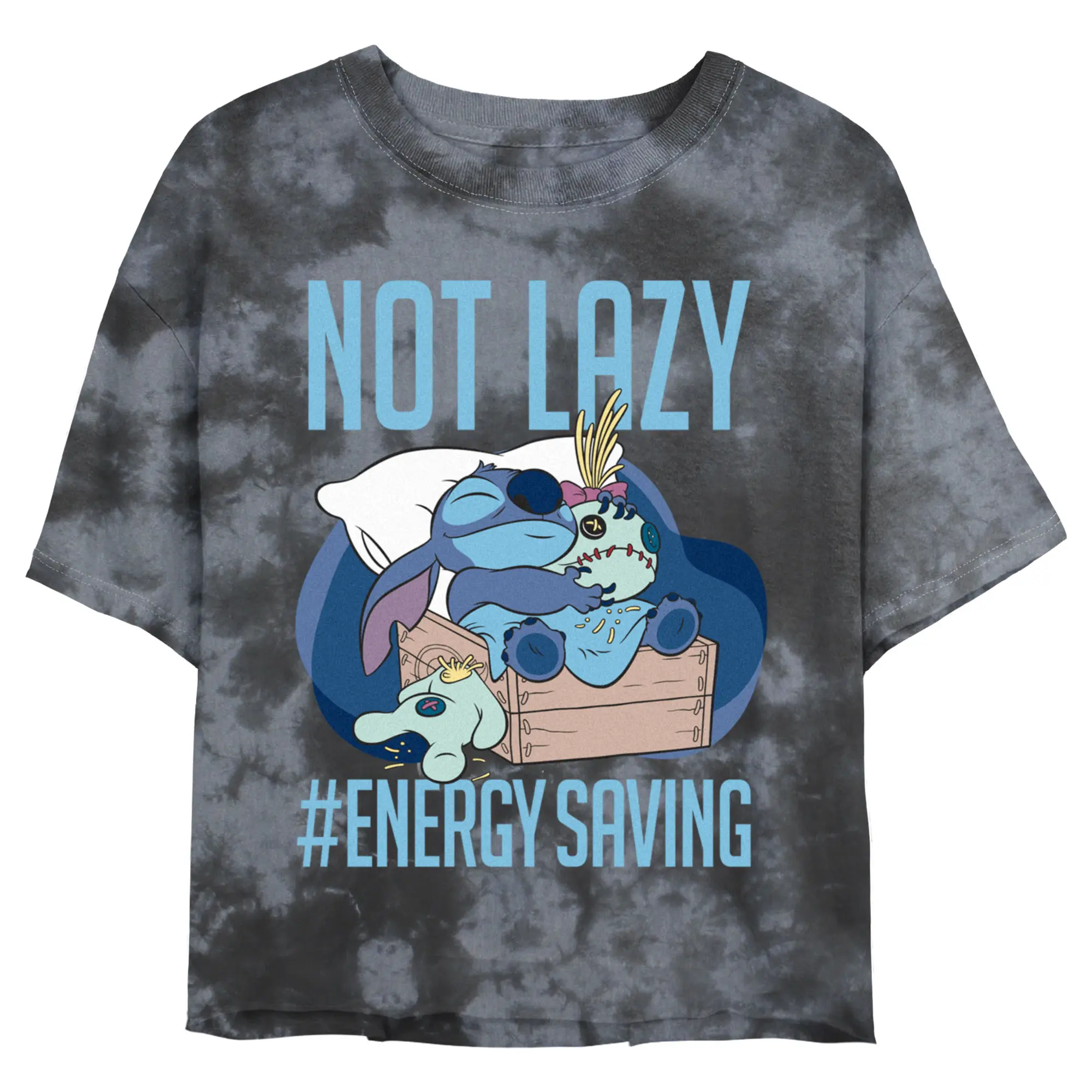 Junior's Women Lilo & Stitch Not Lazy, Saving Energy Crop T-Shirt