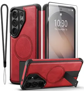 Summervibes VIVINIKO for Samsung Galaxy S26 Ultra case Leather, Built-in Invisible Stand [Compatible with Magsafe] Protective Slim,Drop Protection for S26 Ultra case with Kickstand (Red)