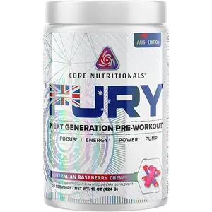 Core Nutritonals Fury - Next Generation Edible Pre-Workout Fitness Supplement with Australian Raspberry Chews, Focus, Boost Energy, Power & Pump to Build Muscle and Lose Fat
