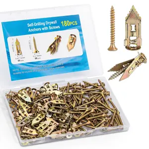 180 PCS Self-Drilling Drywall Anchors KIT - 90 Metal Winged Zinc Plated Drywall Anchors and 90 Screws for Sheetrock, Gypsum Board, Hollow Walls - No Drill Needed