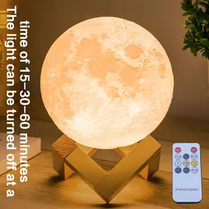 3D Moon Lamp with Remote Control, Timed 15-30-60 Minutes, LED Light, Wooden Base, Mother's Day Gift for Home Decor fengshui ornament silk  flowers farmhouse kitchen cute decoration print highland cow desktop fidget coffee lover saint patrick dragon home