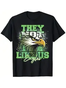 Men's Eagle Pattern T-Shirt – 100% Pure Cotton, Round Neck, Short Sleeve, Casual Seasonal Wear, Suitable for Outdoor Sports, Holiday Gift