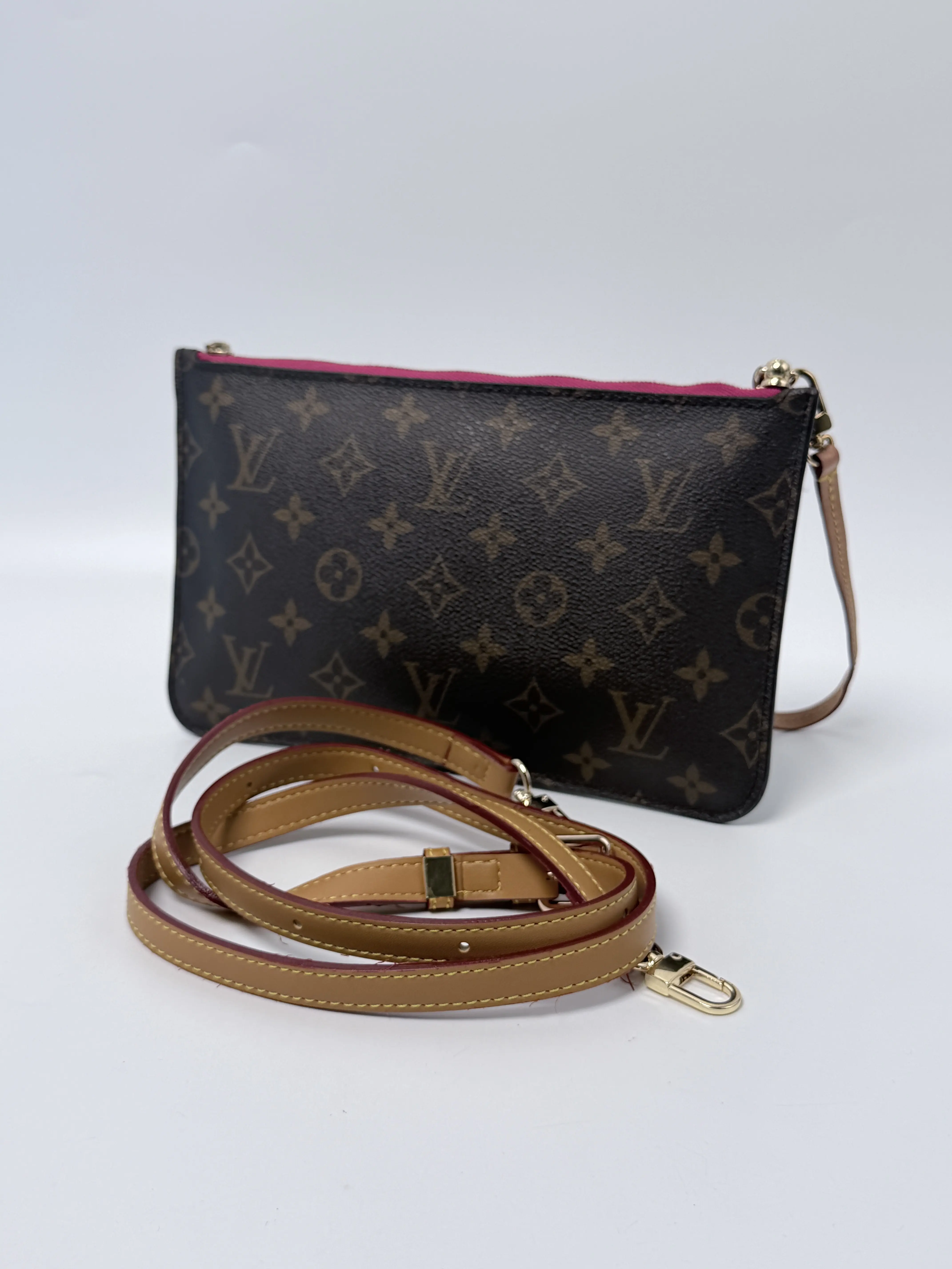 Pre-owned Louis Vuitton Canvas Wristlet Crossbody Clutch Neverfull Pochette Pivoine Pink Wristlet Crossbody Bag Handbag BB006LV