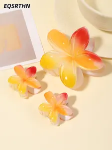 3pcs Must-have Hawaiian Plumeria Hair Clips for Summer! Gradient Flower Claw Clips Set for Thick Hair, Non-slip Matte Finish, Perfect for Beach Vacations & Aesthetic Hairstyles. Get the Tropical Vibe! Hair Claws