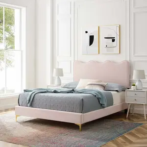 Modway Current Performance Velvet Twin Platform Bed in Pink