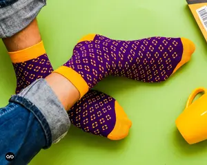 Dark Purple & Yellow Cotton Ankle Socks: Classic Ankle Length Socks