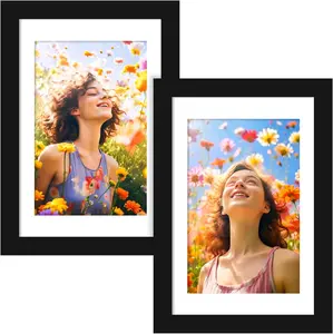 4x6 Picture Frame Set of 2,Display Pictures 3x5 with Mat or 4x6 Without Mat,Wall Hanging Photo Frame or Tabletop Display,Black