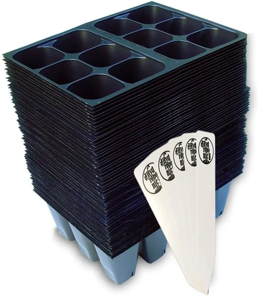Seed Starter Tray, 720 Cells (120 Trays - 6 Cells Per Tray) +  Stakes