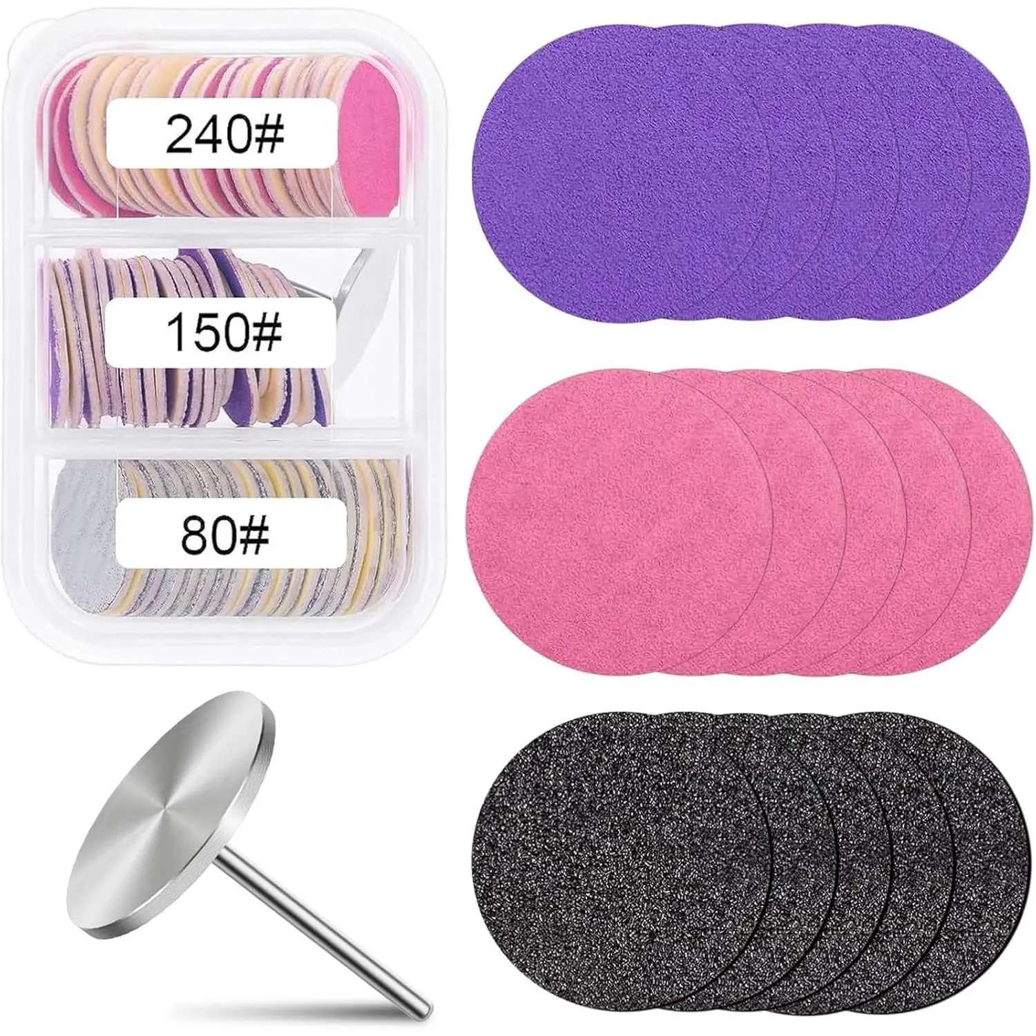 80 count Sanding Paper Discs with Metal  Drill Bit 25mm Foot Drill Replacement Sanding Discs #80#150#240 Grits for  Drill Bit, PedicureTools, Foot Files Remover