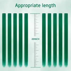 20 Inch Colored Hair Extensions Party Highlights Straight Colorful Clip In Hair Extensions Synthetic Rainbow Hairpieces for Girls Kids Gift 10Pcs Green Easy Application Versatile Stylish Practical