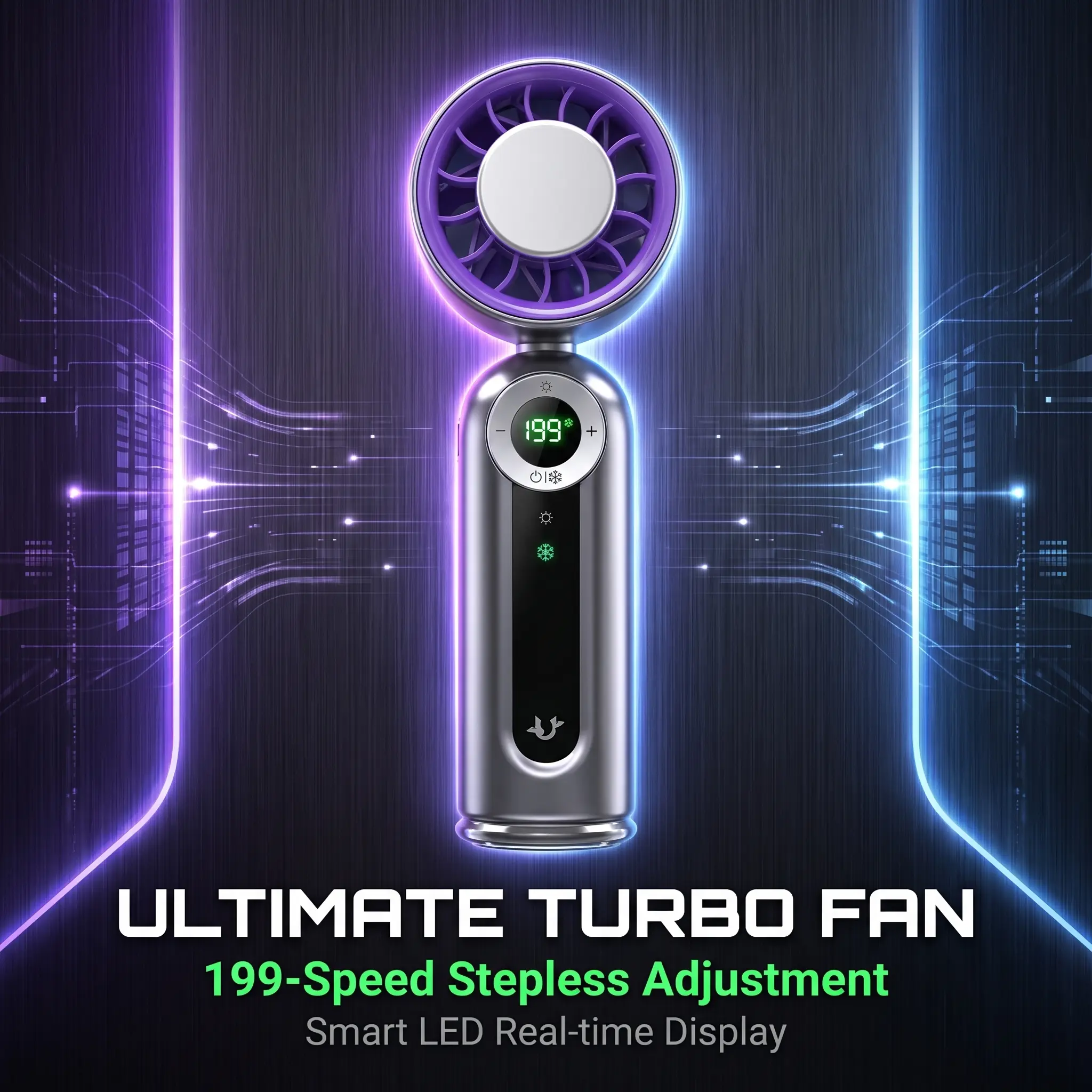 2000mAh Portable Mini Turbo Fan with 199 Wind Speeds and Semiconductor Refrigeration, Rechargeable USB Charging Fan Suitable for Personal and Travel Use, Stay Cool, Built-In Cells