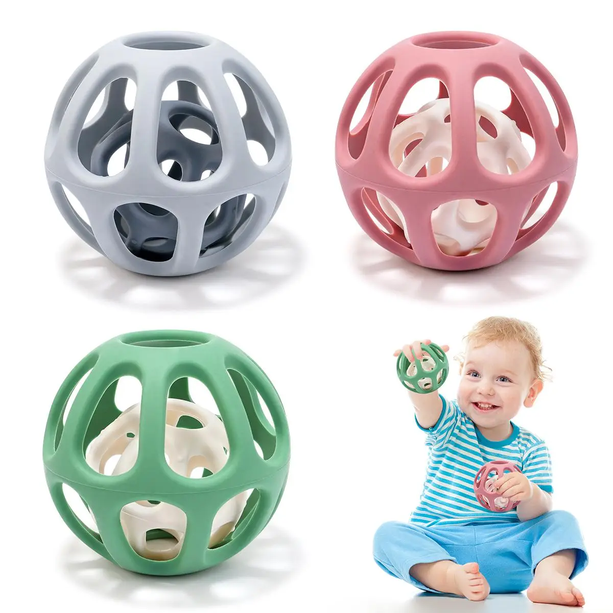 Silicone Baby Teether Ball, 1 Count Hollow Out Massage Teething Ball, Baby Teething Relief Toy, Early Education Grasping Training Toy