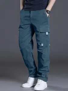 Men's Casual Work Pants - Durable surface design, adjustable drawstring waistband, large multi-layer pocket cargo pants, perfect for street style or everyday commuting wear, suitable for all seasons. Menswear Small Trouser Plain Beige loose menswear