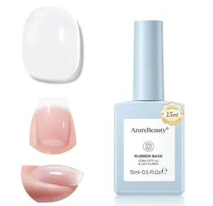 AZUREBEAUTY 15ml Rubber Base Builder Gel Polish for Nails, Clear Rubber Base Coat, Self-Leveling Apex Building Nail Strengthener, Long Lasting Soak Off UV LED for Thin Weak Brittle Nails