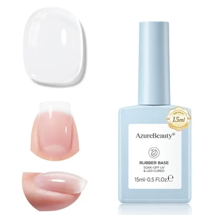 AZUREBEAUTY 15ml Rubber Base Builder Gel Polish for Nails, Clear Rubber Base Coat, Self-Leveling Apex Building Nail Strengthener, Long Lasting Soak Off UV LED for Thin Weak Brittle Nails