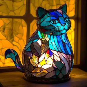 Resin Stained Glass Animal Table Light Night Light Owl Horse Rooster Elephant Table Lamp for Living Room Home Bedroom Decoration