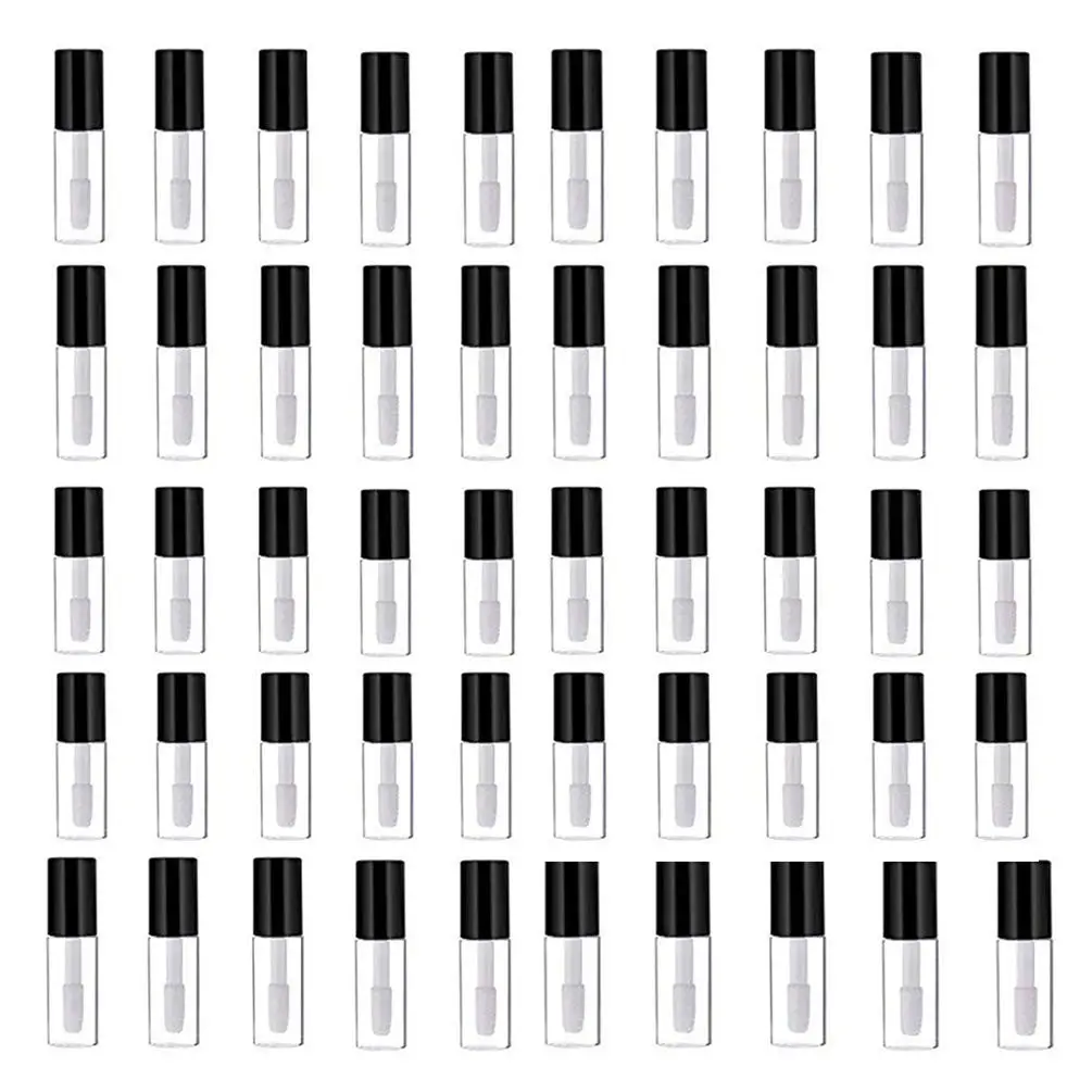 Mydio 50 Pack 1.2ML Clear Mini Lip Gloss Tube Empty Lip Balm Containers With Black Lid for Lipstick (clear)