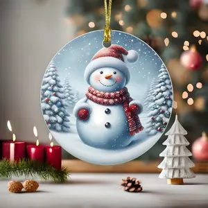 Snowman Christmas Ornament, Decoration, Holiday Gift Idea, Round Ceramic, Special Gift, Stocking Stuffer, Snowman