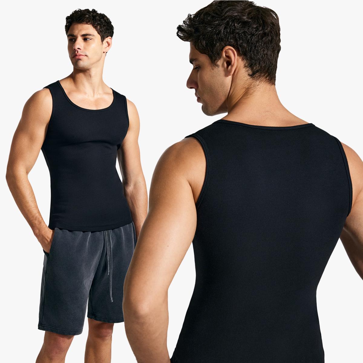 【Nebility】Men’s Solid Color Ribbed Crew Neck Tank Top 100% Cotton, Slim Fit Minimalist Athletic Undershirt, Soft Stretch Breathable for Gym Workout & Casual Wear