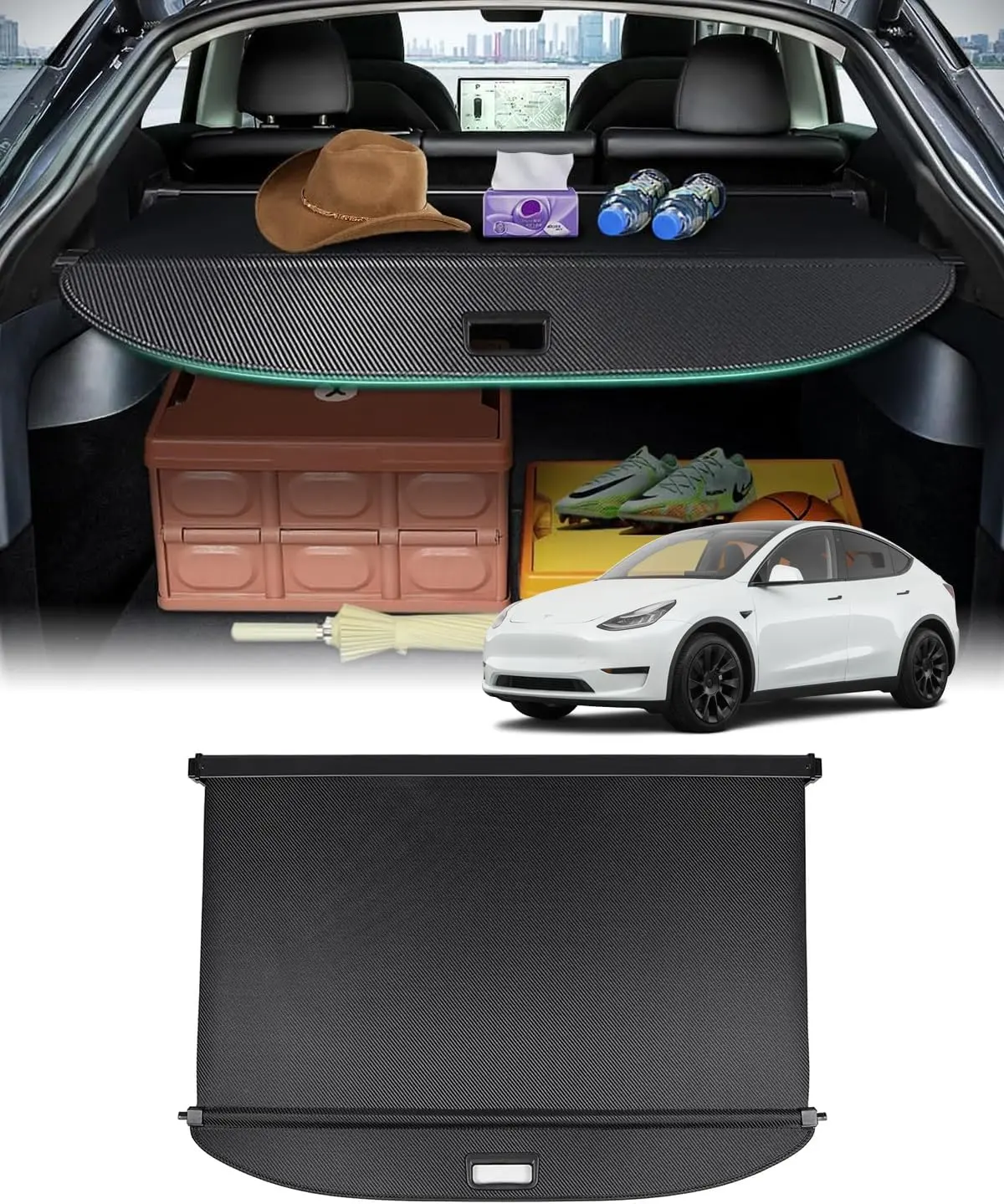 Retractable Cargo Cover for 2020 2021 Tesla Model Y 5-Seater, Privacy Trunk Security Shield, Premium Canvas Texture Car Accessories (Not for 7-Seater)