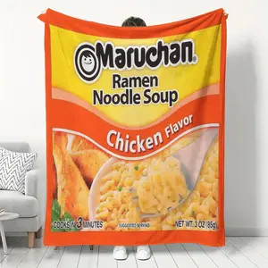 Chicken Flavor Ramen Noodle Soup Blanket, Fun Gift for Ramen Lovers, Comfortable Ramen Blanket for Boys and Girls, Unique Food Theme Blanket, Throw Blanket