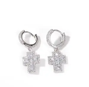 Iced Cross Earrings – Gold or Silver Dangling Hip Hop Earrings | NY-ICE