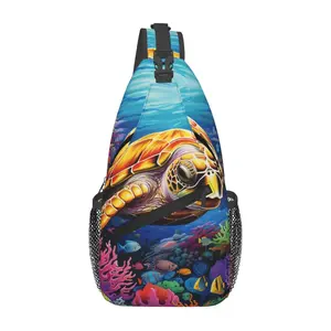 Crossbody chest bag, men's chest bag, hiking backpack, sea and turtle shoulder bag, large capacity, foldable, fashionable and durable, can be used for shopping, work, leisure travel, etc