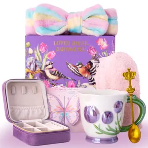 Tulip Mom Gifts Set 7Pcs Birthday Gifts for Mom Valentine Gifts 18Oz Ceramic Mug Garden  Cup Headband Socks Card Jewelry Box for Mothers Day